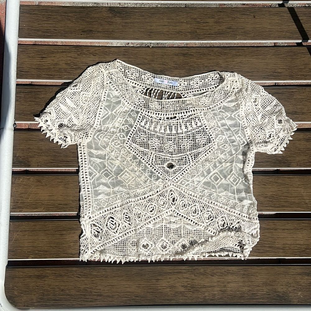 Gab Kate Cover Up - Creme Top - See Thru - Crochet Top - One Size - NWOT